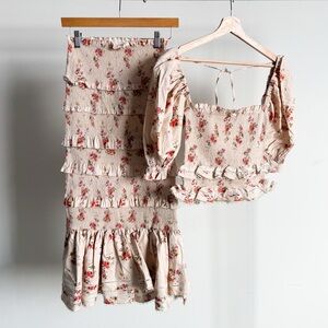 NWT V. Chapman Leilani Top + Linnea Skirt Set in Natural Dainty Floral Sz 2